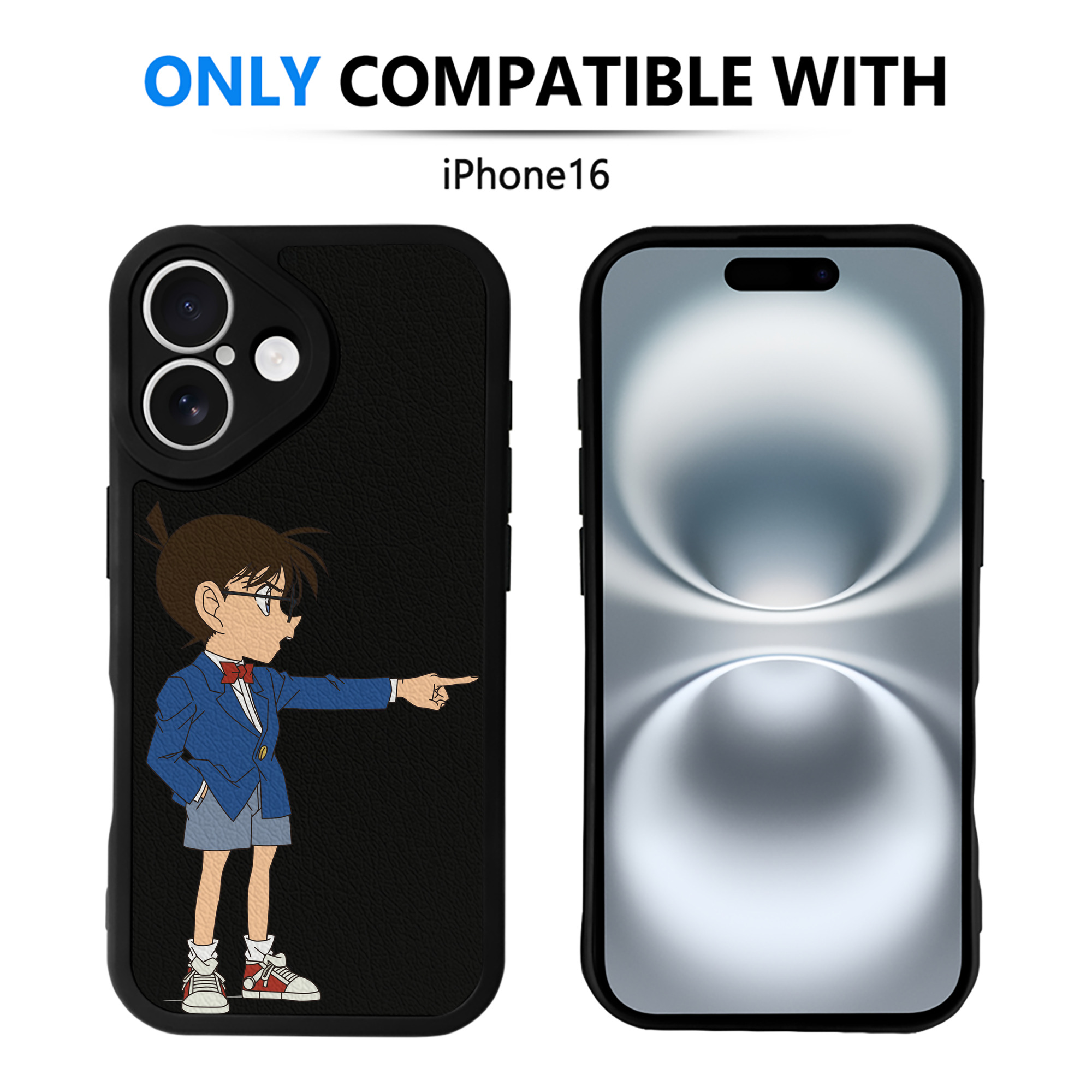 （画像用） 名探偵コナン 江戸川 コナン Detective Conan Conan Edogawa 【iPhone 16シリーズ対応】シリコンスマホケース（レザー調） 材質：シリコン